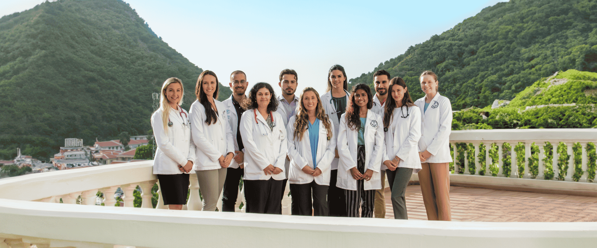Group of medical students in white coats